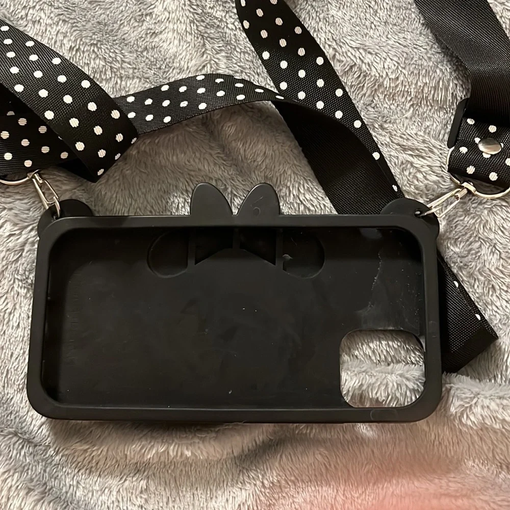 Disney Minnie Mouse Red White Polka Dot Black Camera Phone Case with Strap